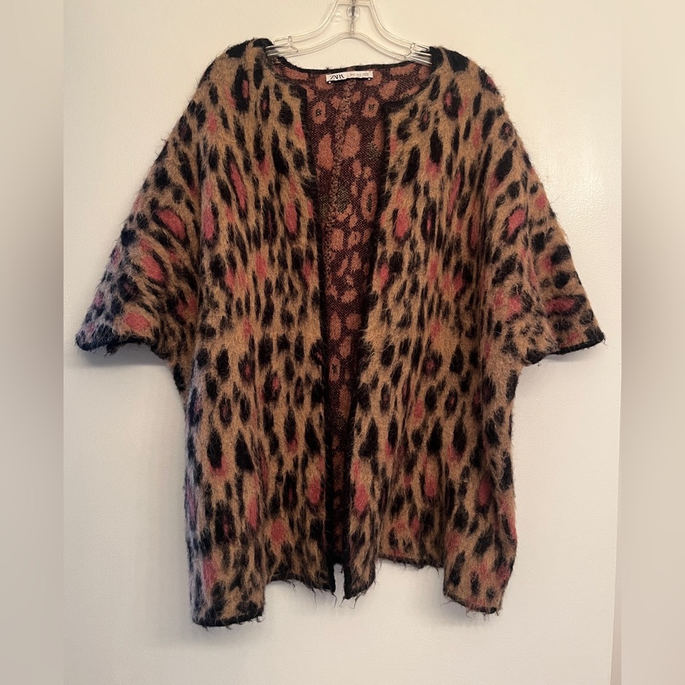 ANIMAL PRINT ALPACA WOOL BLEND KNIT OVERSIZED ZARA LIMITED EDITION CAPE/COAT S